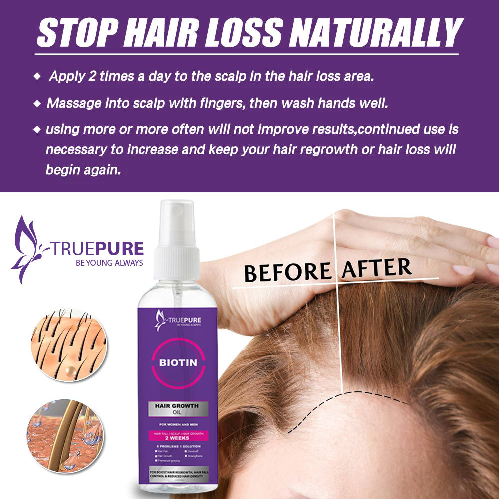 TruePure Biotin Hair Growth oil for all type hairs 90ml Essential Oil Anti Hair Loss Products Fast Growing Hair Scalp Treatment for Men Women