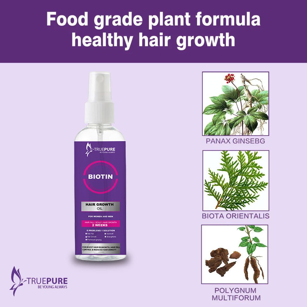 TruePure Biotin Hair Growth oil for all type hairs 90ml Essential Oil Anti Hair Loss Products Fast Growing Hair Scalp Treatment for Men Women