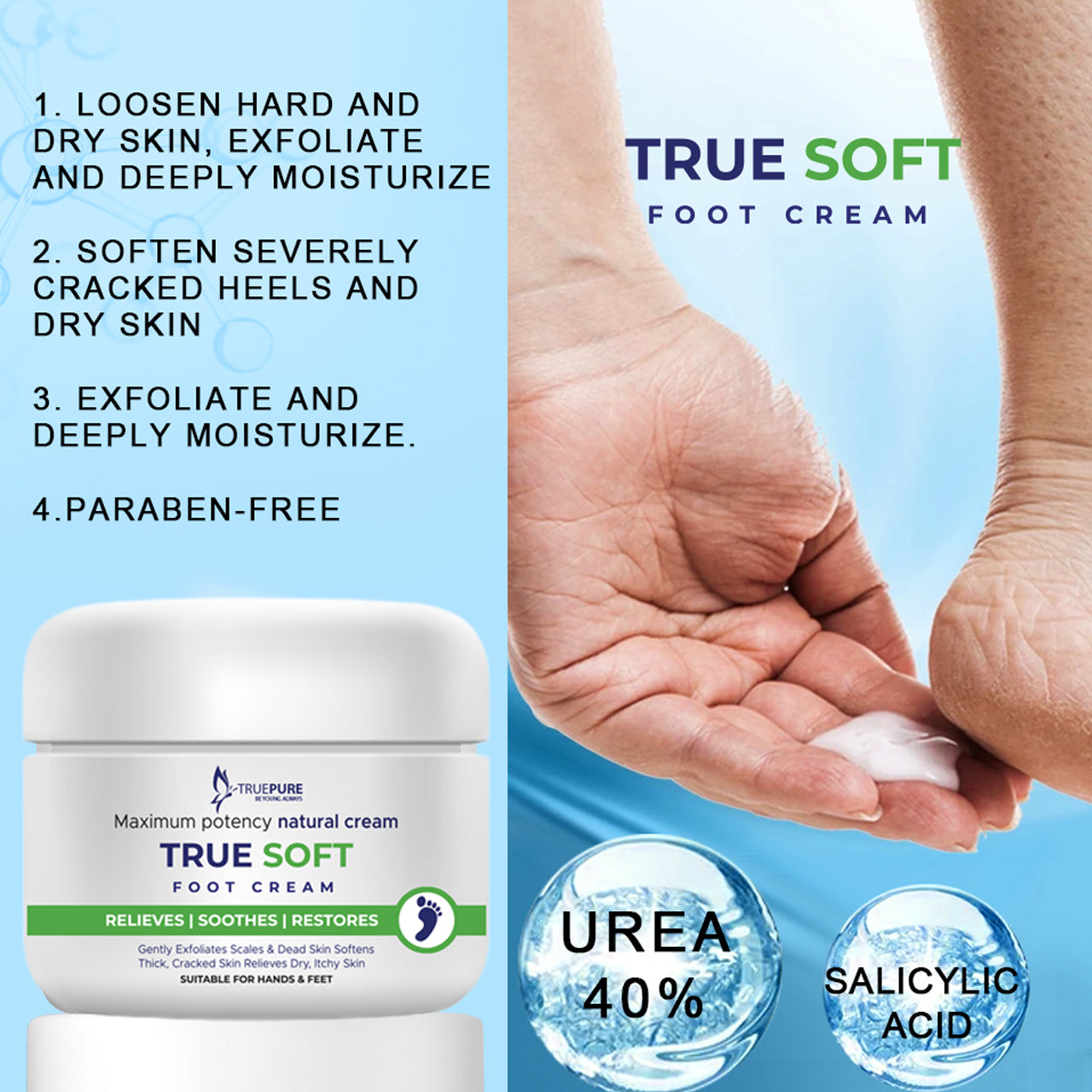 True Soft Foot Cream Urea Cream Split Foot Urea Cream for Cracked Feet Keeps The Skin Moisturizing Can of Skin Damage