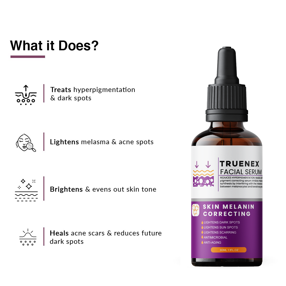 Truenex Pigment Correcting Serum | Face Serum for Melasma, Hyperpigmentation , Acne Spots | Acne Serum | Face Serum for Men and Women - 30ml